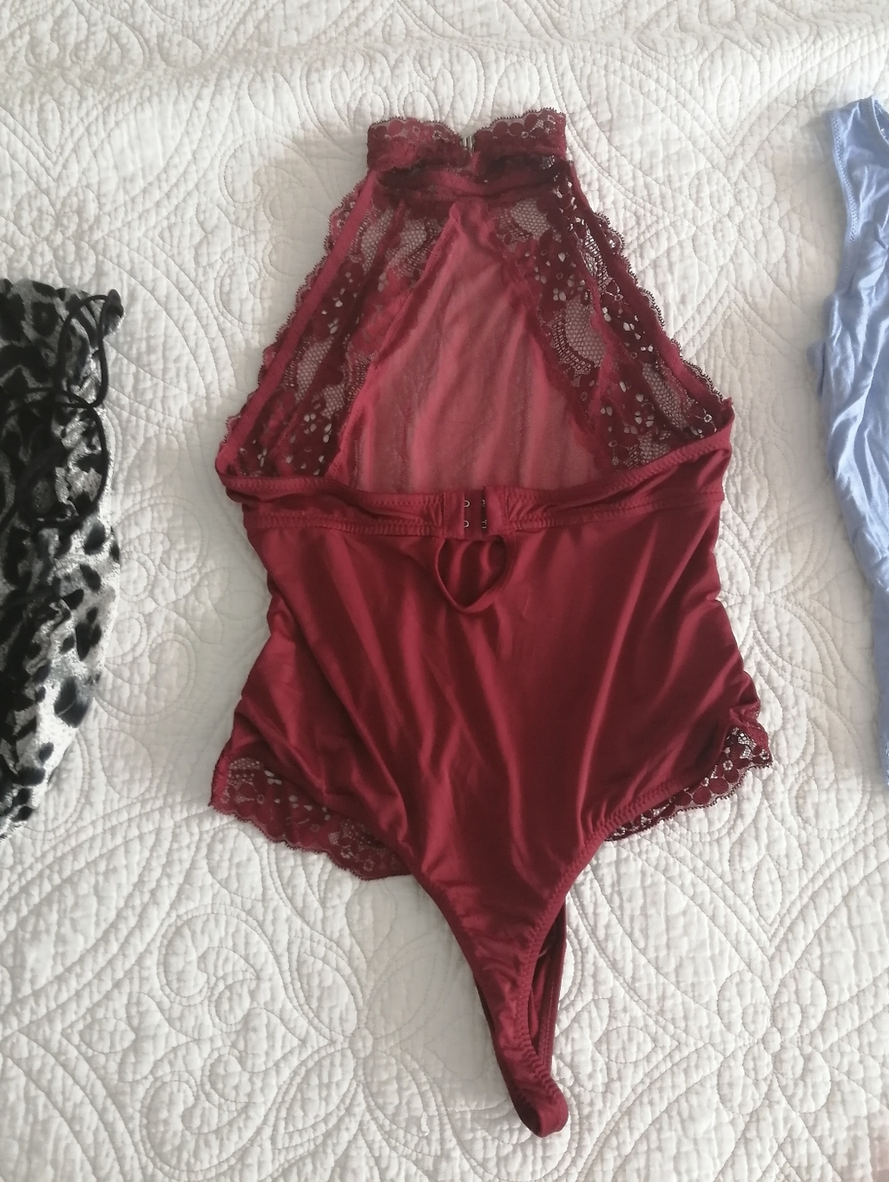 Deep Red Lace Halter Bodysuit